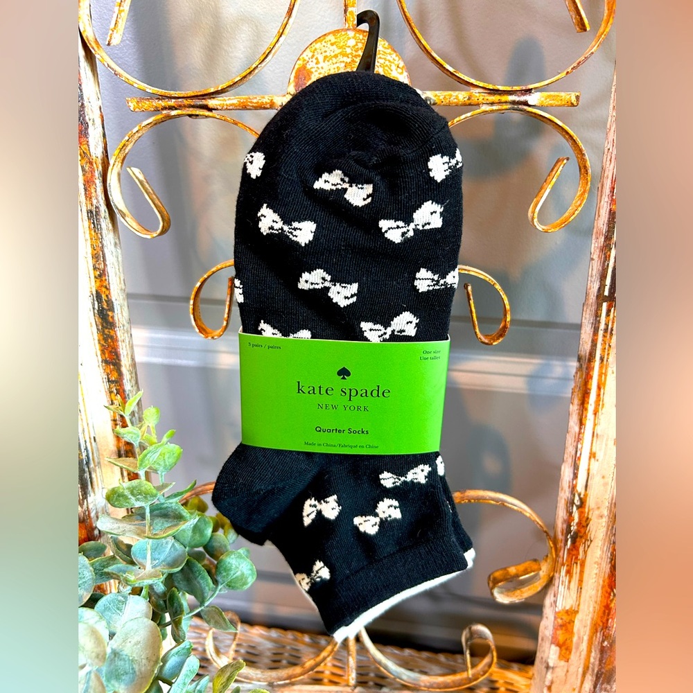 Kate Spade New York black and white bow-patterned quarter socks set of 3